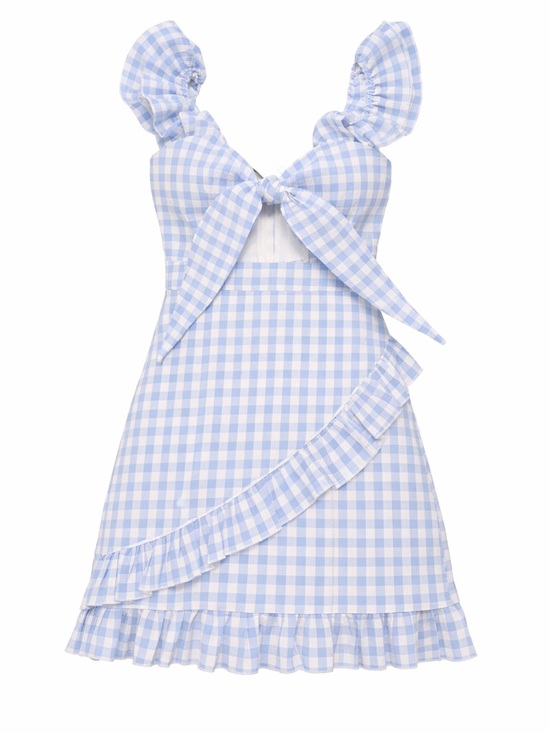 Mable Dresses & Skirts - MABLE Light Blue and White Plaid Gingham Tie-Front Sundress